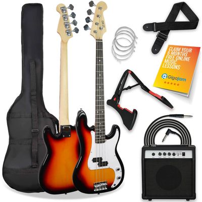 3RD AVENUE Full Size 4/4 Electric Bass Guitar Bundle - Sunburst, Brown,Orange