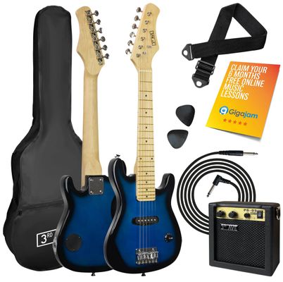 3RD AVENUE 1/4 Size Kids Electric Guitar Bundle - Blueburst, Blue,Black