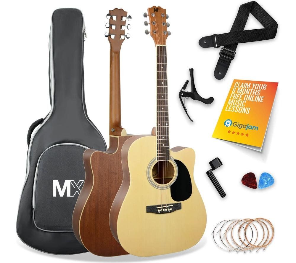 3RD AVENUE MX Cutaway Premium Acoustic Guitar Bundle - Natural, Brown,Yellow - Image 1