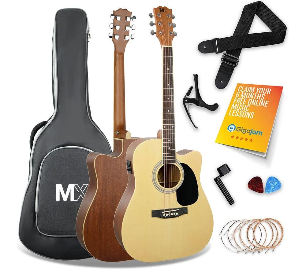 3RD AVENUE MX Cutaway Premium Electro-Acoustic Guitar Bundle - Natural, Brown,Yellow - Image 1