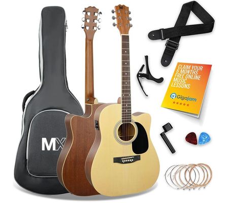 3RD AVENUE MX Cutaway Premium Electro-Acoustic Guitar Bundle - Natural, Brown,Yellow