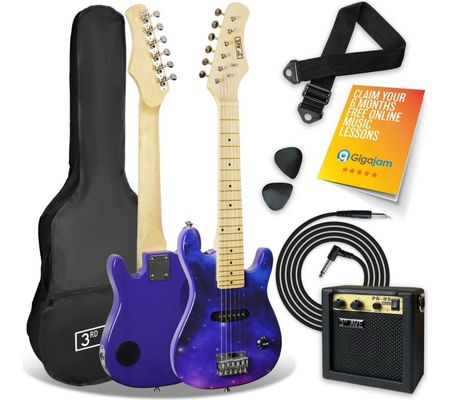 3RD AVENUE 1/4 Size Kids Electric Guitar Bundle - Galaxy, Patterned,Purple,Blue