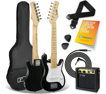 3RD AVENUE 1/4 Size Kids Electric Guitar Bundle - Black & White, Black,White