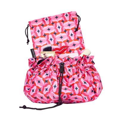 Donna May London Lay Flat Makeup Bag in Red/Pink Geometric