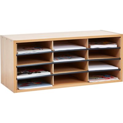12 Section Literature Office Organiser and Classroom Storage Organiser - Brown