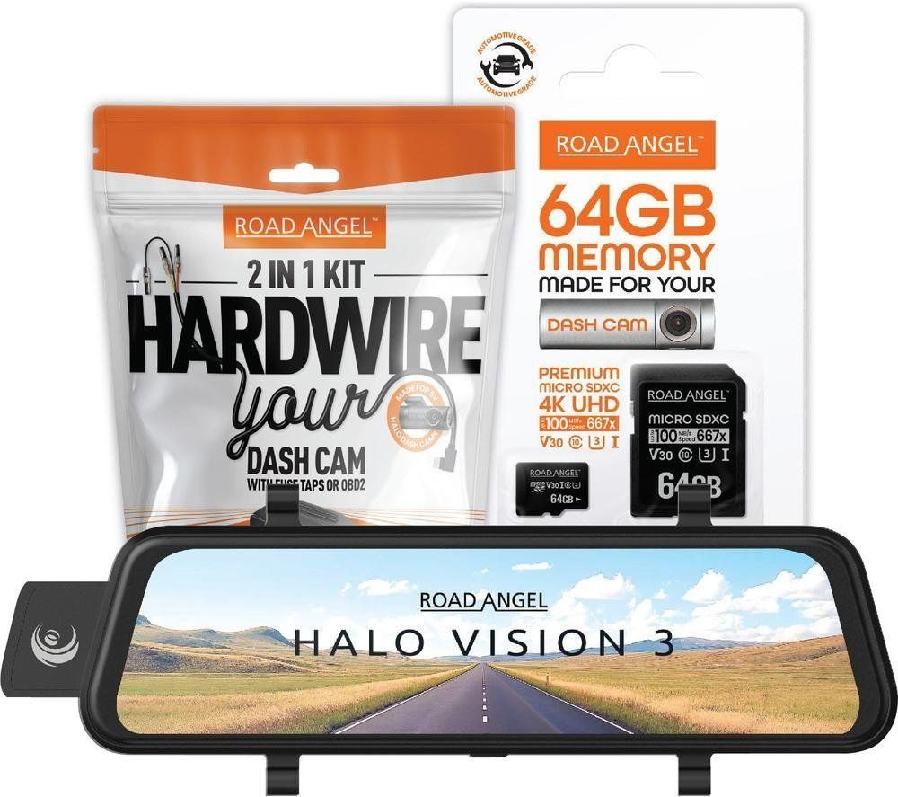 Road Angel Halo Vision 3 Rear View Mirror 1080p Dual Dashcam inc 64GB - Image 1