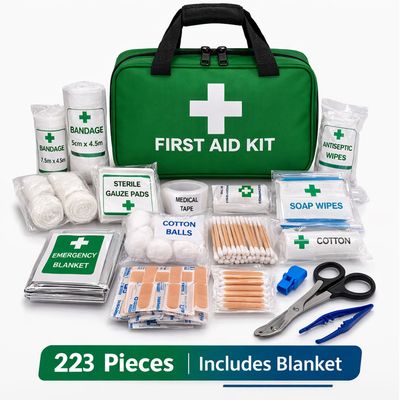 ATEK 223 Pcs First Aid Kit Emergency 1st Aid Kit Refill Bag Includes Blanket Eyewash Ice Pack Home Office Car Caravan Workplace Travel in Green