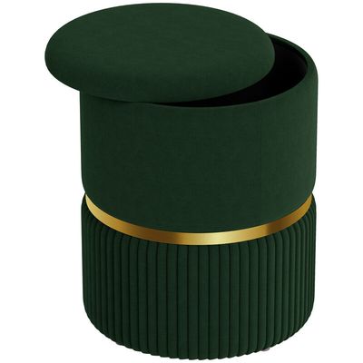 HOMCOM Ottoman Storage Velvet Luxe Green/Gold - Thumbnail 2