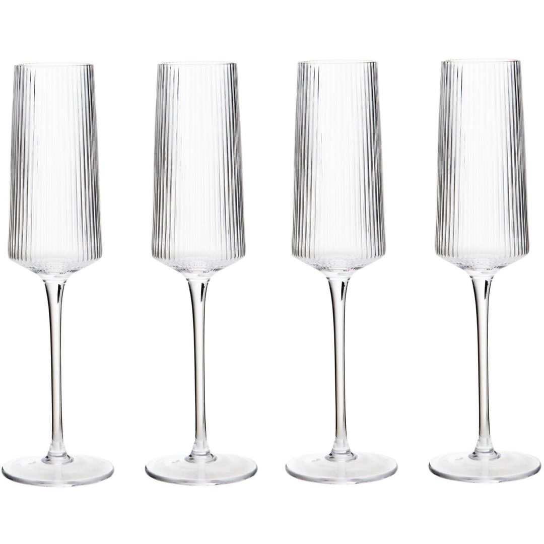 Eldon Set of Four Ribbed Champagne Glasses - Transparent - Image 1