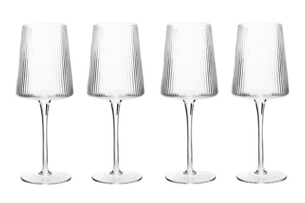 Eldon Set of Four Ribbed Wine Glasses - Transparent