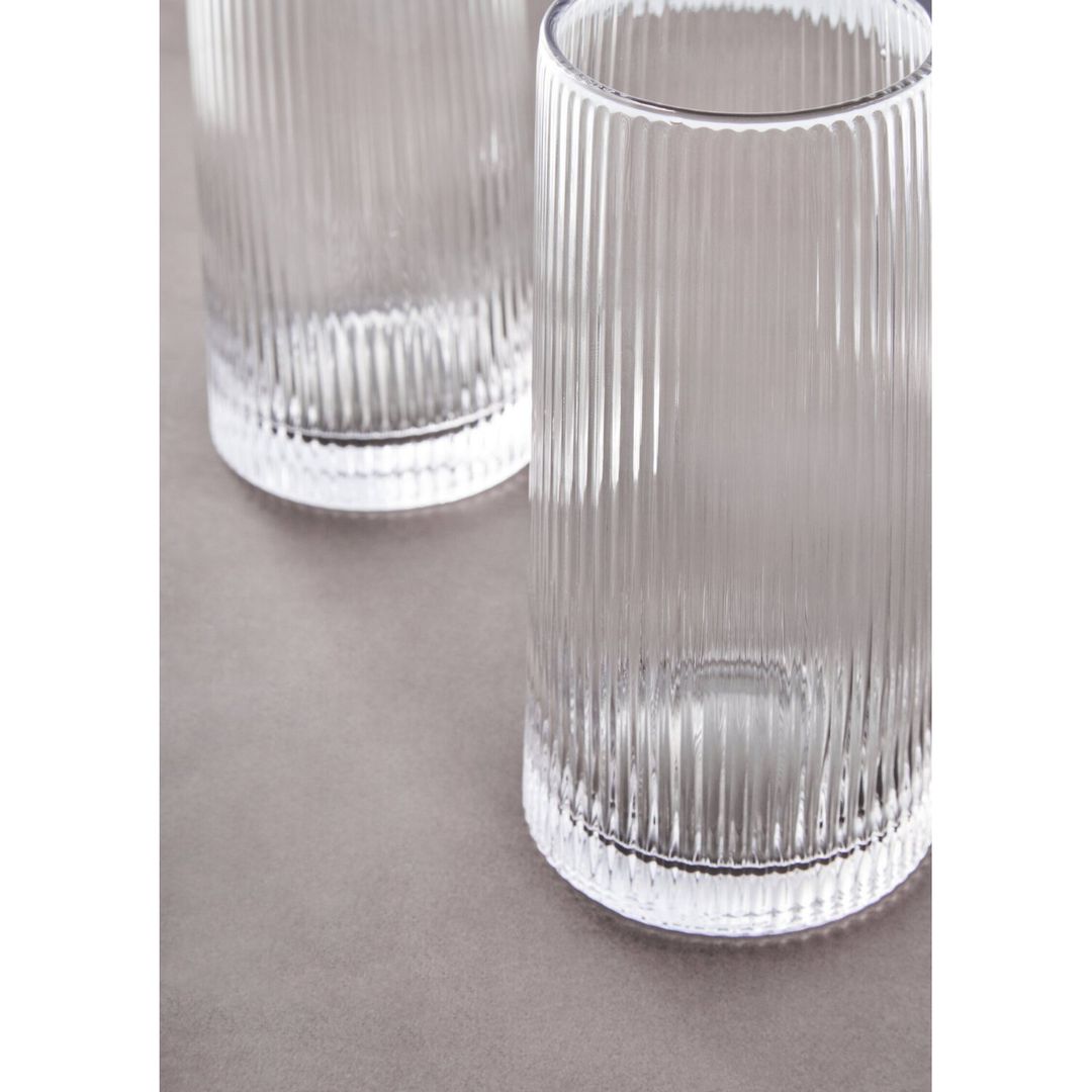 Eldon Set of Four Ribbed Hi Ball Glasses - Transparent - Image 1