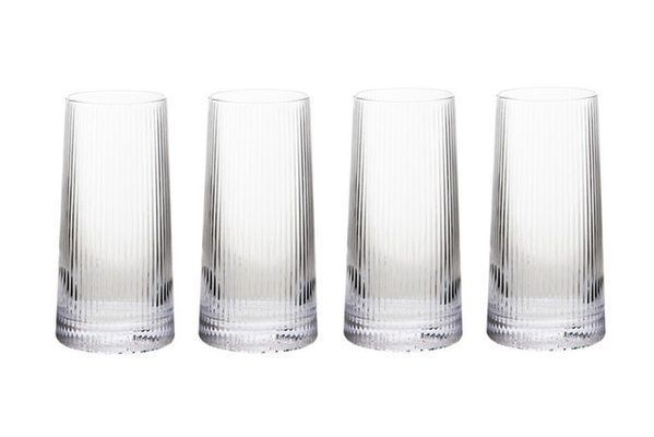 Eldon Set of Four Ribbed Hi Ball Glasses - Transparent - Thumbnail 2