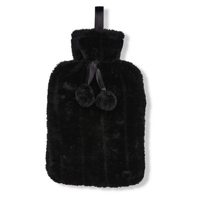 Ribbon Classic Faux Fur Hot Water Bottle Cover in Black