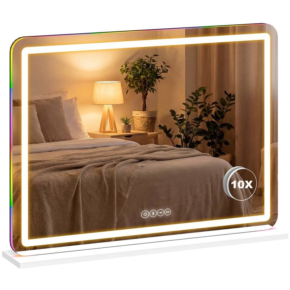 HOMCOM Vanity Mirror with Lights and Bluetooth Speaker, 80 x 60 cm, White - White - Image 1