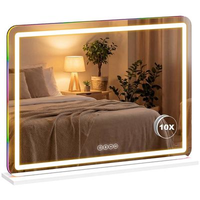 HOMCOM Vanity Mirror with Lights and Bluetooth Speaker, 80 x 60 cm, White - White