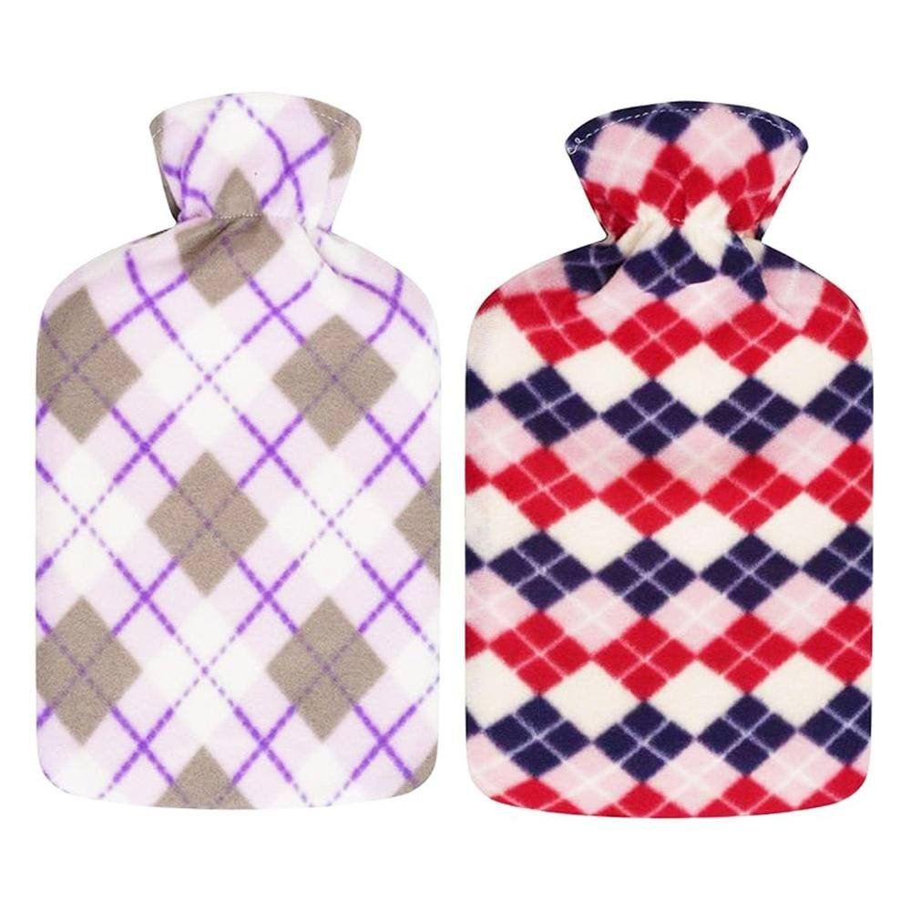 K Collection Diamond 2L Hot Water Bottle And Cover (Pack of 2) - Red/Purple - Image 1