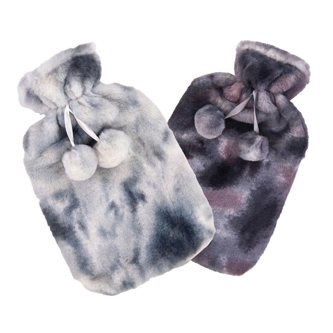 K Collection Two Tone Pom Pom 2L Hot Water Bottle & Cover Pack of 2 in Dark Grey - Image 1