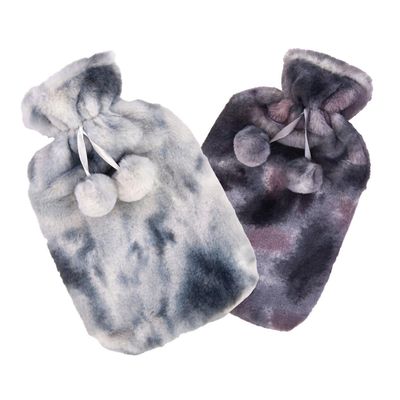 K Collection Two Tone Pom Pom 2L Hot Water Bottle & Cover Pack of 2 in Dark Grey