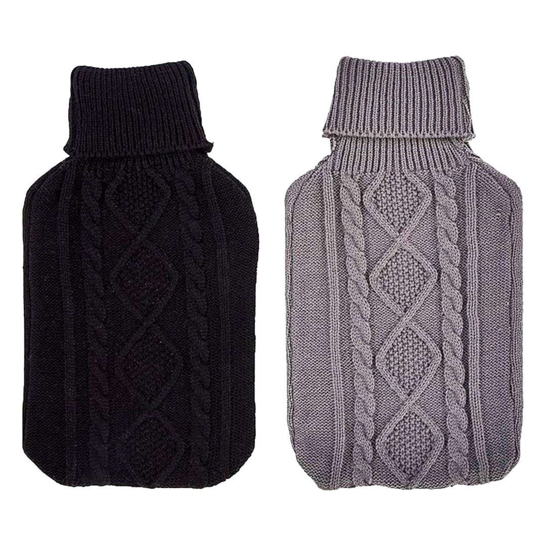 K Collection Cable Knit 2L Hot Water Bottle & Cover in Black - Image 1