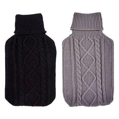 K Collection Cable Knit 2L Hot Water Bottle & Cover in Black