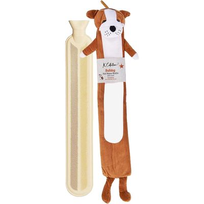 K Collection Bulldog Extra Long 2L Hot Water Bottle & Cover in Dark Brown