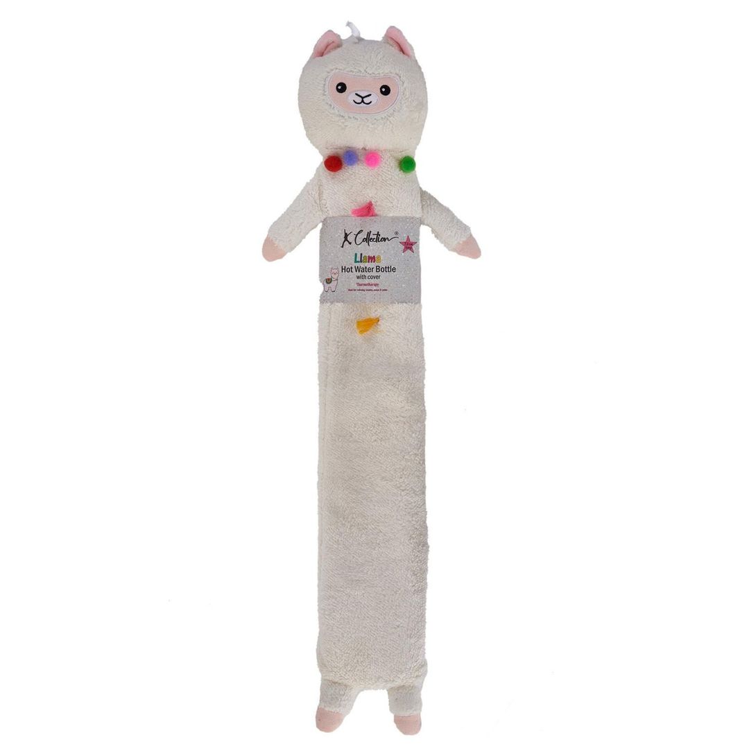 K Collection Llama Extra Long 2L Hot Water Bottle And Cover - White - Image 1