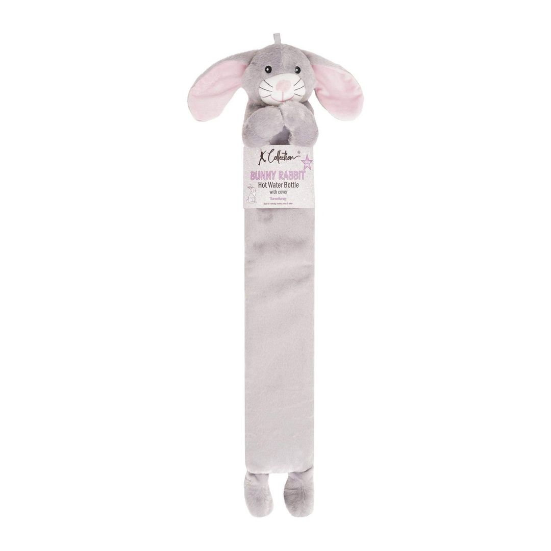 K Collection Rabbit Extra Long 2L Hot Water Bottle And Cover - Silver - Image 1