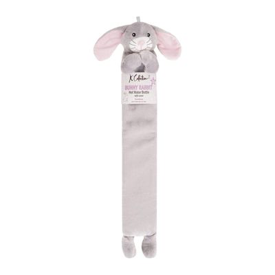 K Collection Rabbit Extra Long 2L Hot Water Bottle And Cover - Silver