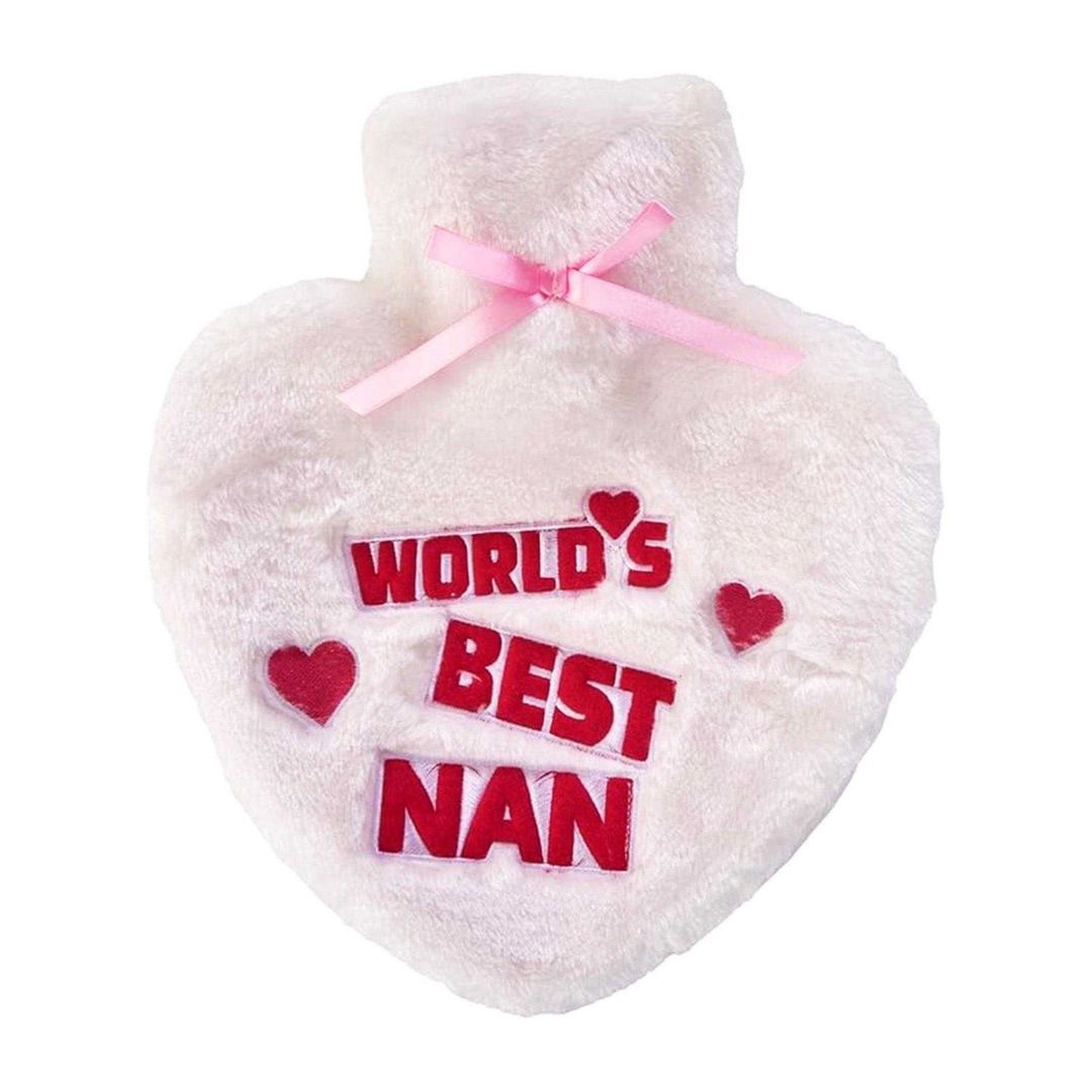 K Collection World´s Best Nan Heart 1L Hot Water Bottle & Cover in White - Image 1