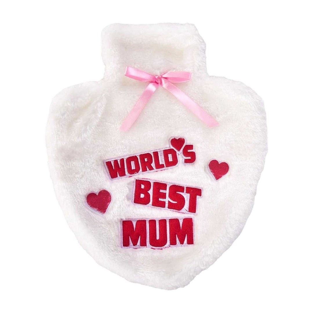 K Collection World´s Best Mum 1L Hot Water Bottle Cover in White - Image 1