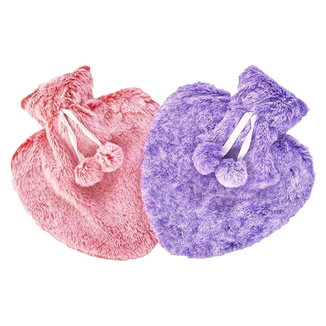 K Collection Heart Pom Pom 1L Hot Water Bottle Cover Pack of 2 in Light Red - Image 1