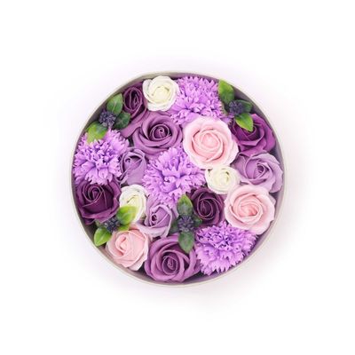 Lavender Rose & Carnation Soap Flower Gift Box Royal Purple Elegance - Multi