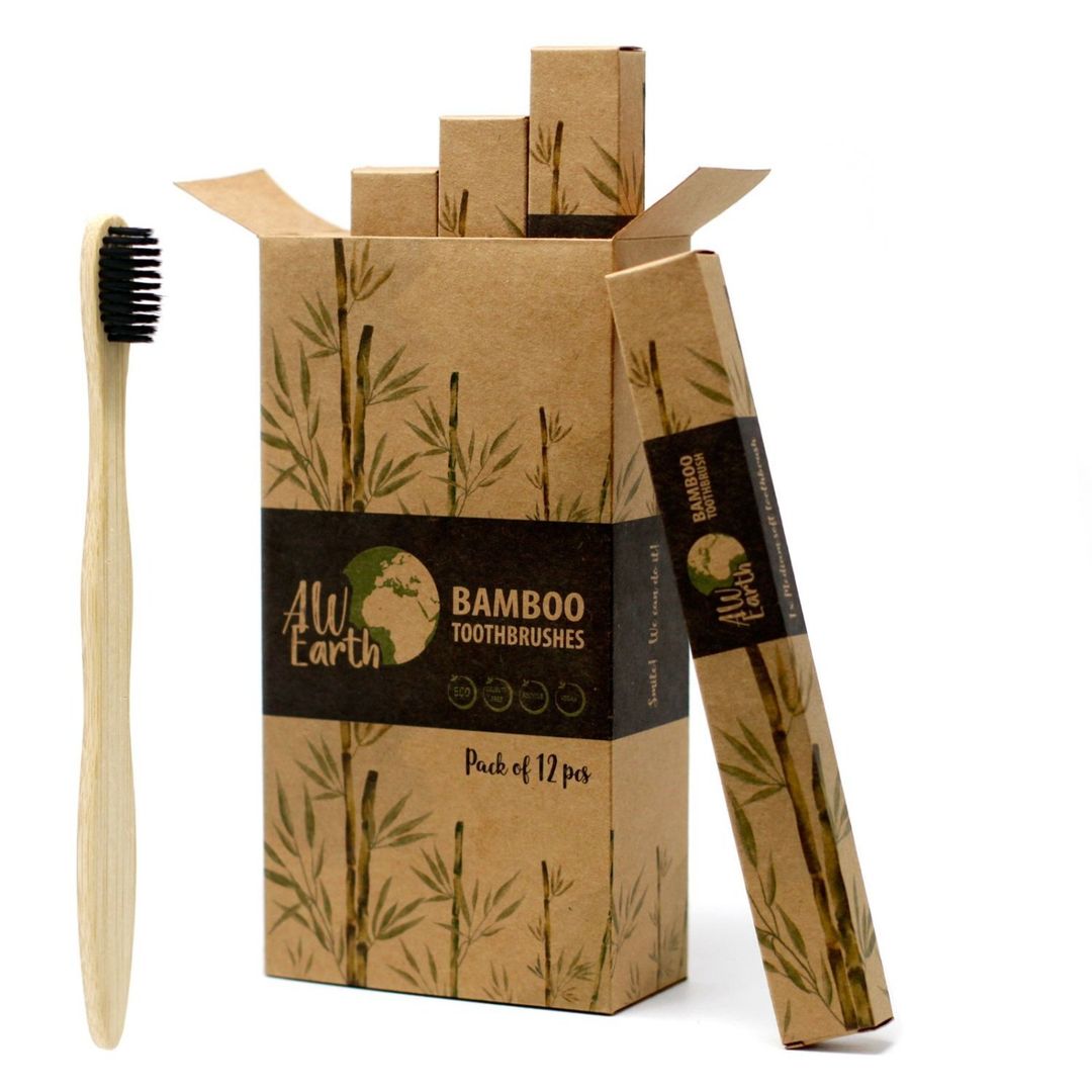 AW Earth Bamboo Charcoal Medium Soft Toothbrush Single - Brown - Image 1