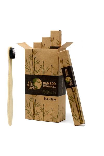 AW Earth Bamboo Charcoal Medium Soft Toothbrush Single - Brown - Thumbnail 2