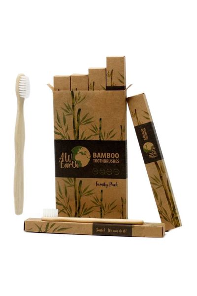 Bamboo Toothbrush White Family Pack of 4 Small and Medium Soft - Brown - Thumbnail 2