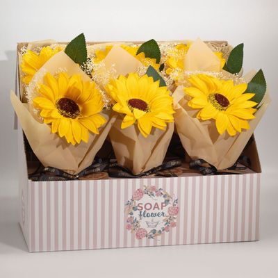 Bright Sunflower Soap Flower Gift & Decor Real Like Bloom - Yellow