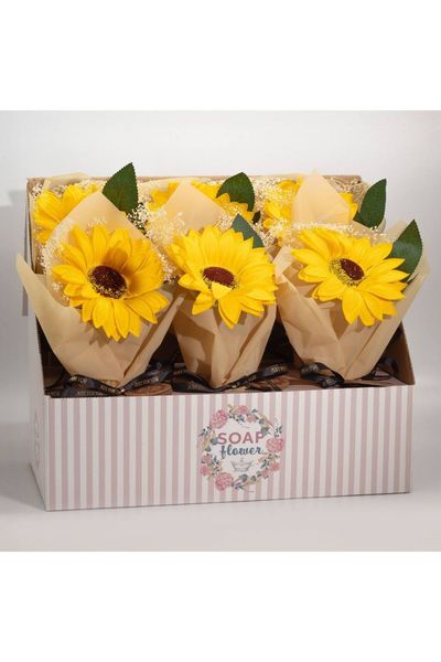 Bright Sunflower Soap Flower Gift & Decor Real Like Bloom - Yellow - Thumbnail 2