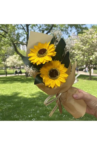 Soap Flower Sunflower Bouquet Long Lasting Decorative Gift - Yellow - Thumbnail 2