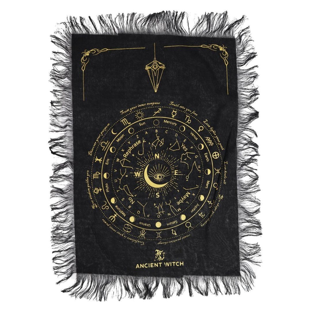 Ancient Witch All Seeing Eye Pendulum Divination Cloth Black Gold - Black - Image 1