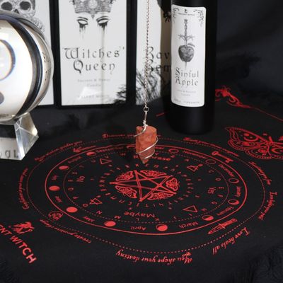 Ancient Witch Mystic Moth Pendulum Divination Cloth Black Red - Black