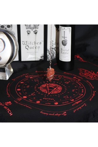 Ancient Witch Mystic Moth Pendulum Divination Cloth Black Red - Black - Thumbnail 2