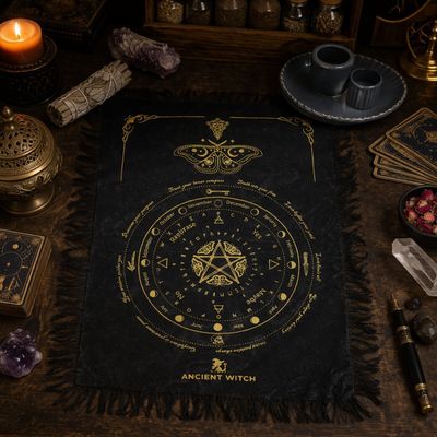 Ancient Witch Mystic Moth Pendulum Divination Cloth Black Gold - Black