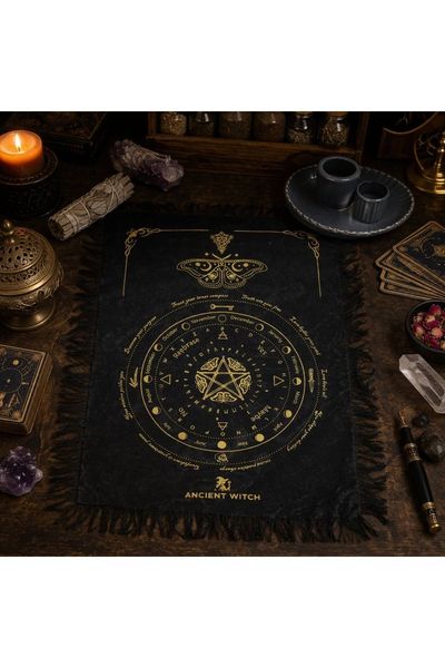 Ancient Witch Mystic Moth Pendulum Divination Cloth Black Gold - Black - Thumbnail 2