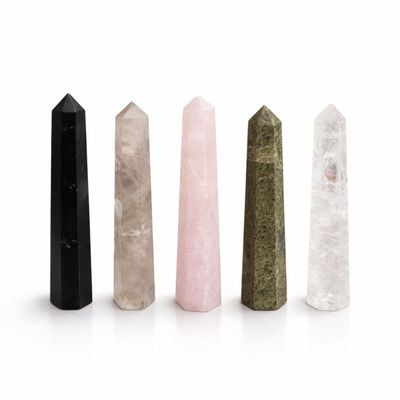 Rose Quartz Six Face Obelisk Point 11cm for Calm Meditation - Multi