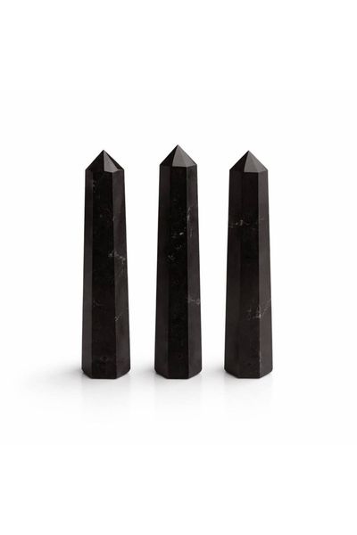 Black Tourmaline Six Face Obelisk Point 11cm Meditation Grounding - Black - Thumbnail 2