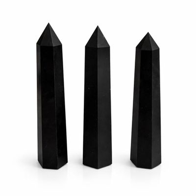 Black Tourmaline Six Facet Obelisk Point 17cm Polished - Black