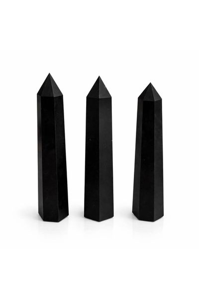 Black Tourmaline Six Facet Obelisk Point 17cm Polished - Black - Thumbnail 2