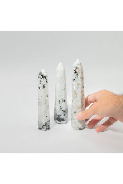 Rainbow Moonstone Six Face Obelisk Point 17cm Statement - White - Thumbnail 2