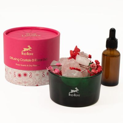 The Lovers Rose Quartz Diffusing Crystals and Floral Set - Pink