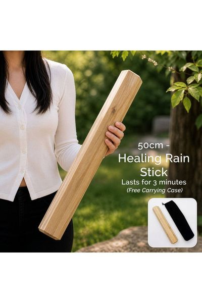 Manglid Wood Healing Rainstick 50cm 3 Minute Calming Rain Sound - Brown - Thumbnail 2